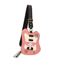 Borsa a tracolla a forma di chitarra in pelle PU rosa e bianca con stelle e ali - Rosa