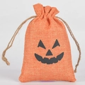 Halloween burlap drawstring bag with black pumpkin face print in vibrant orange finish - Orange Pumpkin