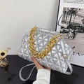 Chic silver quilted shell bag for women with decorative chunky gold chain handle - Silver