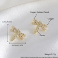 Golden dragonfly stud earrings with sparkling zircon crystals and triple-layer plating - Gold Plated Dragonfly