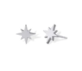 Macro view of polished minimalist starburst stud earrings showing silver mirror finish - Silver