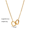 Golden titanium steel double heart necklace with 40+5cm adjustable chain for women - [XKN6141] Interlocking Heart Necklace Gold