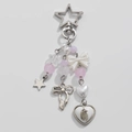 Silver star keychain with pink heart pendants and white bow detail for bags - Silver Pink Cat Heart Style (0201)