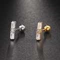 Pair of gold and silver stainless steel screw back ear studs with triple zircon stones - Geometric CZ(S-CC003-17)