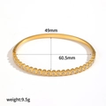 Macro view of 18k gold plated stainless steel bracelet with diamond inlay and size specs - Double Row Diamond Bangle (TB7220)