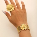 Set di gioielli a margherita dorata con anello vistoso e bracciale rigido coordinato - Set Bracciale e Anello Girasole Margherita