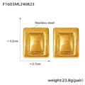 Orecchini rettangolari in acciaio inossidabile dorato, grande stile vintage da 3,2 cm - Oro