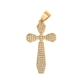Detailed view of copper cross pendant with micro-pave white zircon and golden finish - D155A