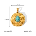 Close-up of gold pendant with drop-shaped turquoise and hammered texture with size data - Hammered Textured Teardrop Turquoise (HC-N40173)