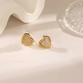 Elegant 18K gold plated heart stud earrings with champagne cat-eye stone inlay - [XKE0395] White Heart Studs Gold