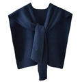 Detail of navy blue core-spun yarn knitted shawl with elegant front tie closure - Navy Blue