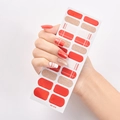 Close-up of waterproof adhesive nail stickers featuring red, glitter, and striped patterns - Bright Red Gold Pink Fine Pattern Style (SS-013)