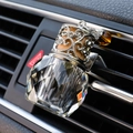 Crystal glass car perfume bottle with silver cutout cap on air vent outlet - Pineapple Air Vent Bottle / Amber Bead