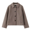Women's brown wool blend cropped coat with lapel collar and single-breasted buttons - XS / Camel