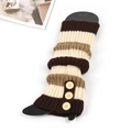 Detail of knit leg warmers with three-color stripes and vintage wooden buttons - One Size / Coffee Striped