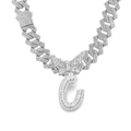 Silver iced out butterfly and letter G pendant necklace with cubic chain sparkle - Silver Letter C