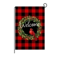 Christmas garden flag with red cardinal and winter wreath on buffalo plaid background - 30*45cm / Red Bird Welcome Wreath (HYQ030-11)