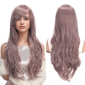 Peluca larga ondulada rosa púrpura para cosplay con ondas naturales vista frontal y trasera - Taro