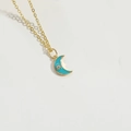Golden crescent moon necklace with lake blue filling and small white crystal - Lake Blue