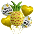 Detail of Hawaii pineapple balloon set including golden hearts and birthday print - Pineapple Heart Style / Five-Piece Set