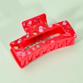 Red Christmas hair claw clip with festive Santa and Snowman prints for women - 8.5cm / Red