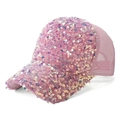 Ademende roze pailletten honkbalpet voor dames met mesh achterkant tegen de zon - Eén maat / Roze