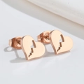 Irregular hollow heart stud earrings in rose gold stainless steel for women - 527 Broken Heart - Rose Gold