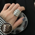 Breiter silberner Ring mit gewebter Textur im Vintage-Punk-Stil für Damen - Einstellbar Offen / Breiter Gewebter Texturstil (JZ9863)