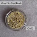 Goldene Mini-Metallperlen für Nailart in gemischten Größen in einer Rundbox - Gemischte Größe Stahlkugeln Gold