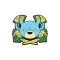 Enamel pin of a blue Gloomy Bear surrounded by cash bundles on a white background - Blue Money Bear (QHXZ2871)