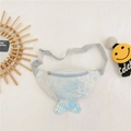 Blue and white gradient sequin mermaid tail fanny pack for kids with laser finish detail - Silver