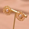 Elegant 925 silver natural freshwater pearl earrings in a gold wire wrap design - Sunflower Studs