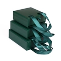 Elegante scatola per gioielli a cassetto verde scuro con manico in nastro di raso - 8x8x3.2cm / Verde Scuro