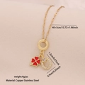 Golden clover necklace featuring a red pendant and crystal horseshoe with heart charm - 3# U-Shape (Horseshoe/Clover)