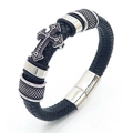 Men's black braided leather bracelet with vintage silver cross and magnetic clasp - 20cm / Black (KB170736-SJ)