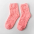 Soft pink coral fleece mid-tube socks in plush thickened warm winter style - One Size / Orange Pink