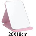Pink PU leather folding makeup mirror in 26x18cm size standing on white background - Rounded Pink Extra Large