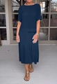Dettaglio del completo blu navy in maglia a due pezzi con top corto e gonna lunga - 3XL / Blu Navy