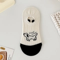 Beige and black cotton low-cut socks featuring a cute cartoon dog pattern and woof text - One Size / Black Toe Woof Dog