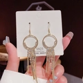 Elegant S925 silver fringe earrings in gold with sparkling white cubic zirconia - Gold Hoop Tassel (E0062 Gold)