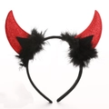 Cerchietto corna da diavolo rosso Halloween con paillettes glitterate e piume nere decoro - Corno Glitterato Rosso