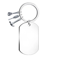 Detail of stainless steel keychain with rectangle tag and mini tool charms - 3pcs Mini Tool Set