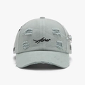 Distressed sage green baseball cap with Asher embroidery and silver metal ring detail - Blue-Grey