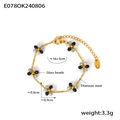 Bohemian titanium stalen armband met zwarte en witte glaskraalbloemen, 16+5 cm - Armband / Zwarte Armband