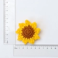 Handmade 6cm crochet sunflower keychain accessory in yellow and brown with size measurement - 3-Ring Sunflower Doll