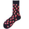 Dark blue crew socks featuring a vibrant all-over red strawberry print in soft cotton - 38-46 / Navy Base Strawberry Pattern (1079C)