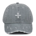 Casquette de baseball en coton lavé gris foncé avec broderie croix style rétro - Réglable / Gris