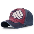 Berretto da baseball patchwork blu e rosso stile vintage con ricamo ed effetto lavato - Fronte Borgogna Corpo Blu Notte