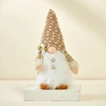 Christmas gnome doll in beige with brown polka dot hat and golden candy cane ornament - Champagne Gold Cane Male
