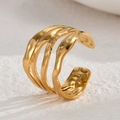 Minimalist gold stainless steel open ring with multilayer wavy hammered texture finish - Wave Texture Style (JZR738-D)